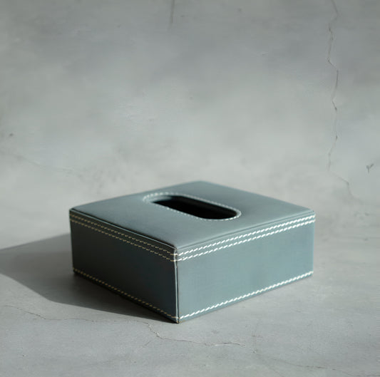 Powder Blue PU Leather Tissue Box - Square