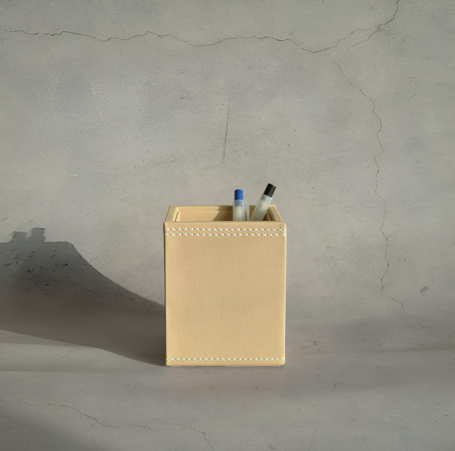 Sand Beige PU Leather Stationery Holder