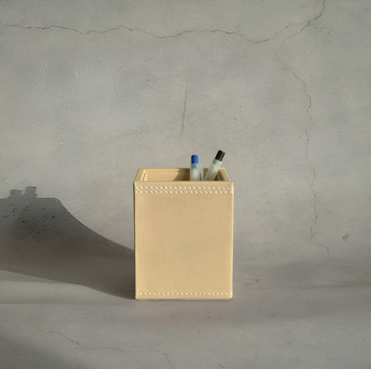 Sand Beige PU Leather Stationery Holder