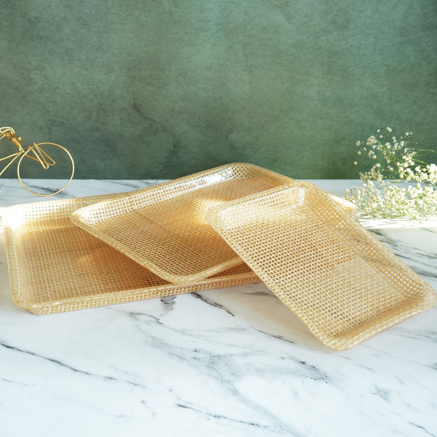 Box Weave Rattan Acrylic Serving Tray- Regular set