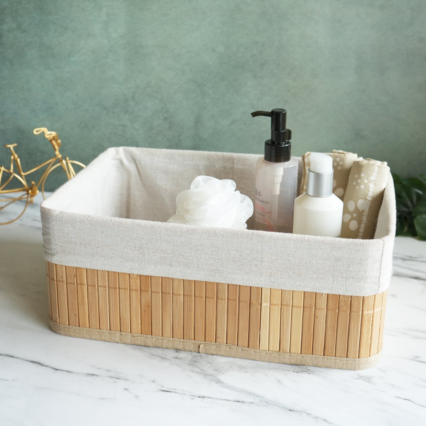 Bamboo Storage Basket with Liner- Large