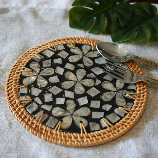 Mother-of-Pearl & Cane Trivet - Noir