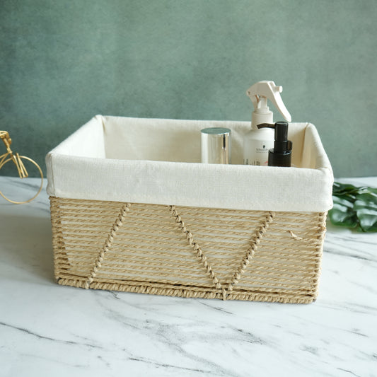 Woven Jute Storage Basket with Liner- Small