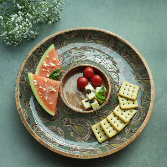 Paisley Chip & Dip Round Wooden Platter