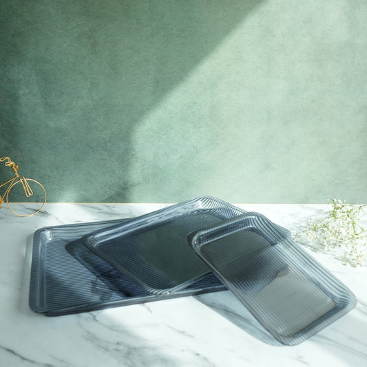 Aqua Ribbed Acrylic Serving Tray- Regular set