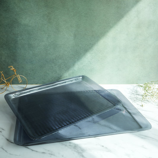 Aqua Ribbed Acrylic Serving Tray- Jumbo set