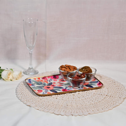 Regular Floral Serving Tray - Blush