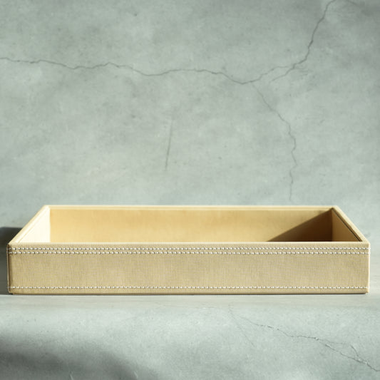 Sand Beige PU Leather Serving Tray - Large