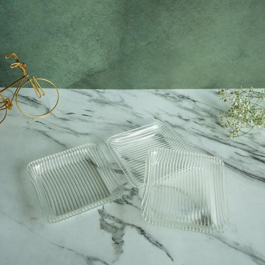 Clear Ribbed Acrylic Single-Serve Tray- Pack of 3