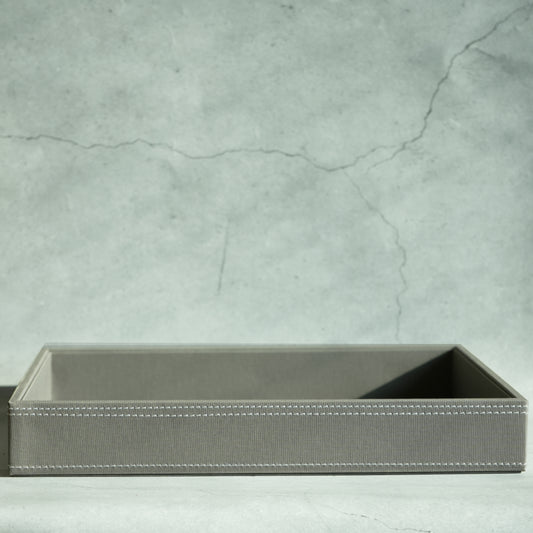 Stone Gray PU Leather Serving Tray - Large