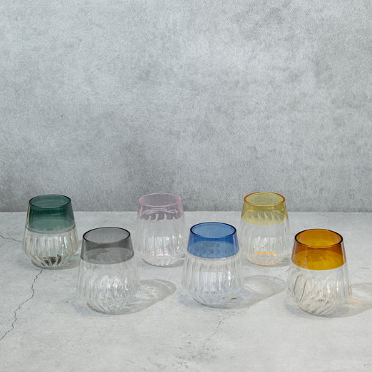 Short Multi-Coloured Ribbed Cocktail Glass- Set of 6