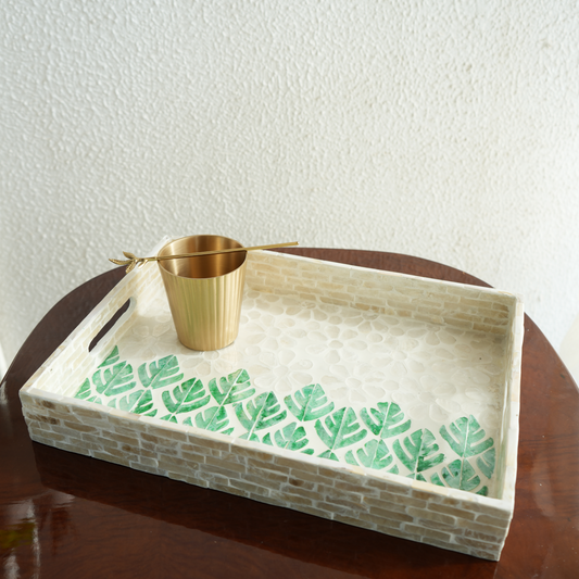 Medium Rectangular Mother-of-Pearl Serving Tray - Botanic