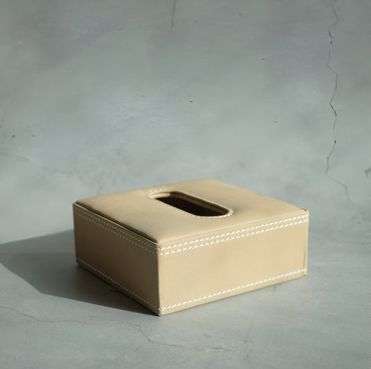 Sand Beige PU Leather Tissue Box - Square