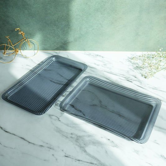 Aqua Ribbed Acrylic Serving Tray- Oblong set