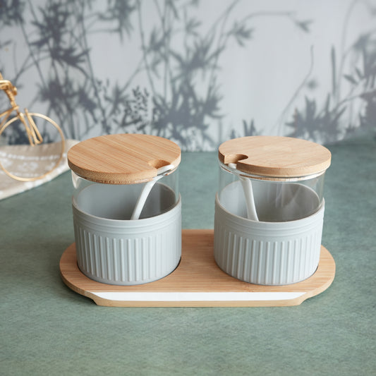 Set of 2 Wooden Pickle Jars- Gray