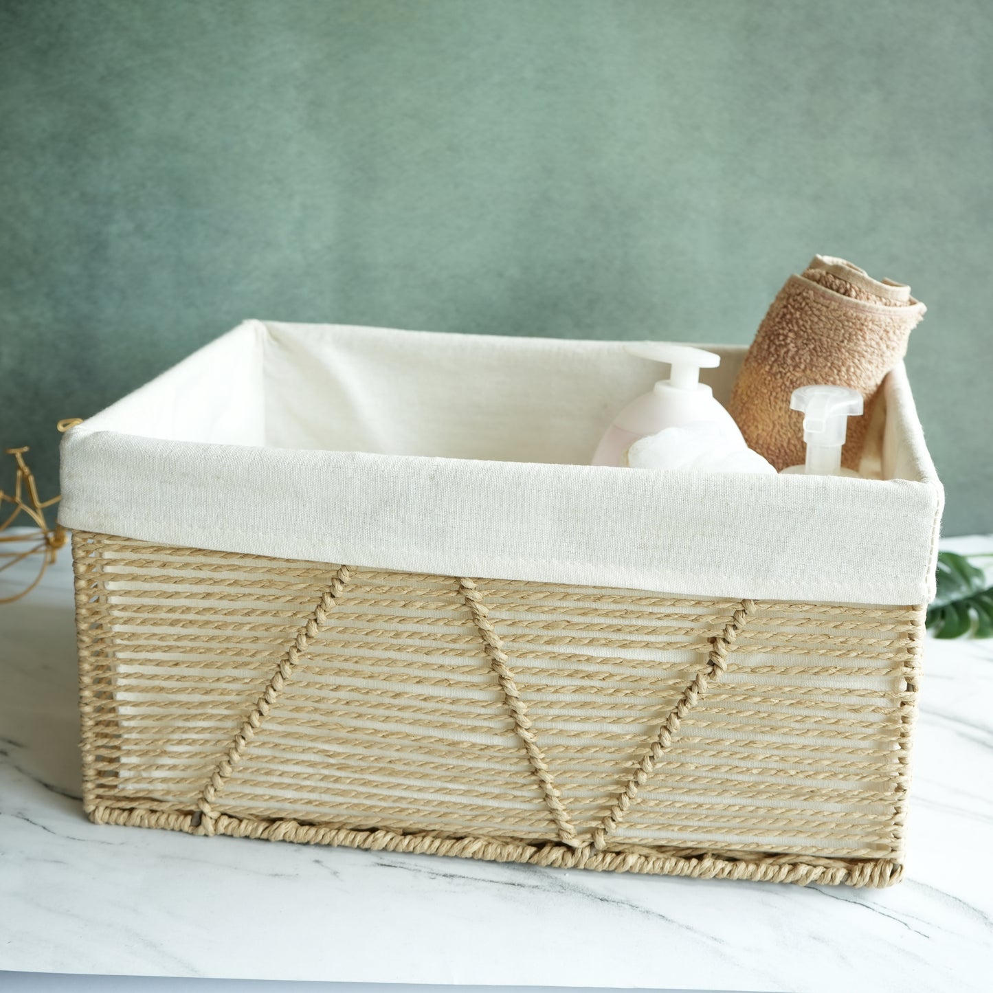 Woven Jute Storage Basket with Liner- Large