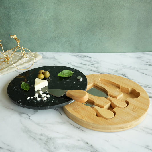 Cheese Knife Set with Marble Board - Black
