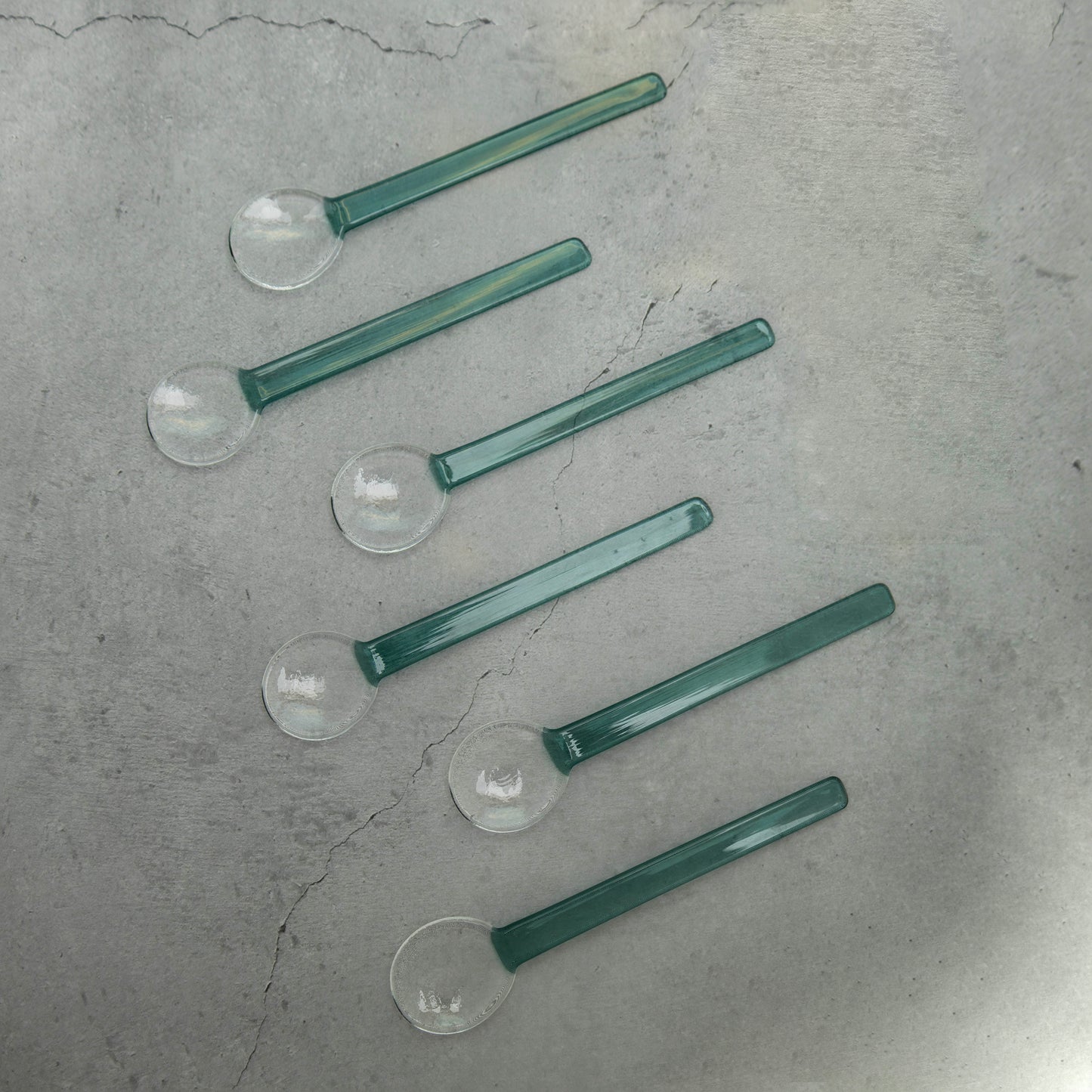 Emerald Green Tinted Glass Dessert Spoon Set
