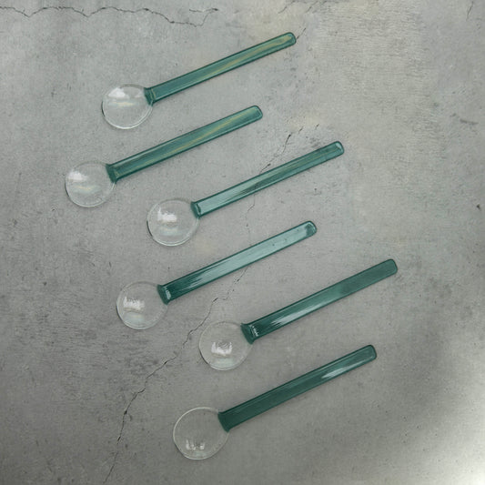 Emerald Green Tinted Glass Dessert Spoon Set