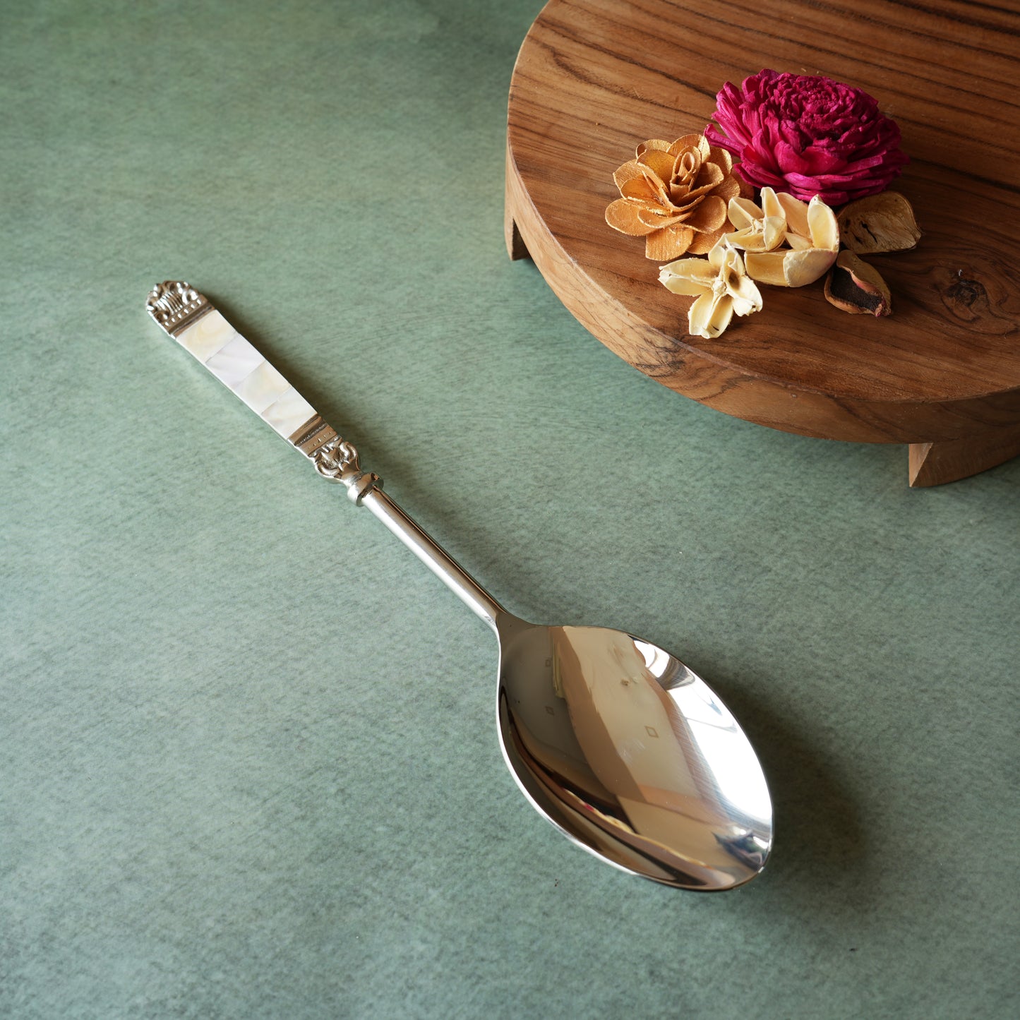 Mother-of- Pearl Stainless Steel Pan Serving Spoon