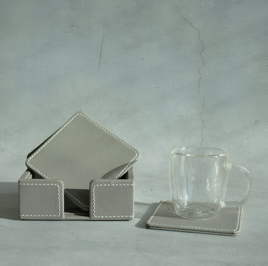 Stone Gray PU Leather Coasters - Set of 6