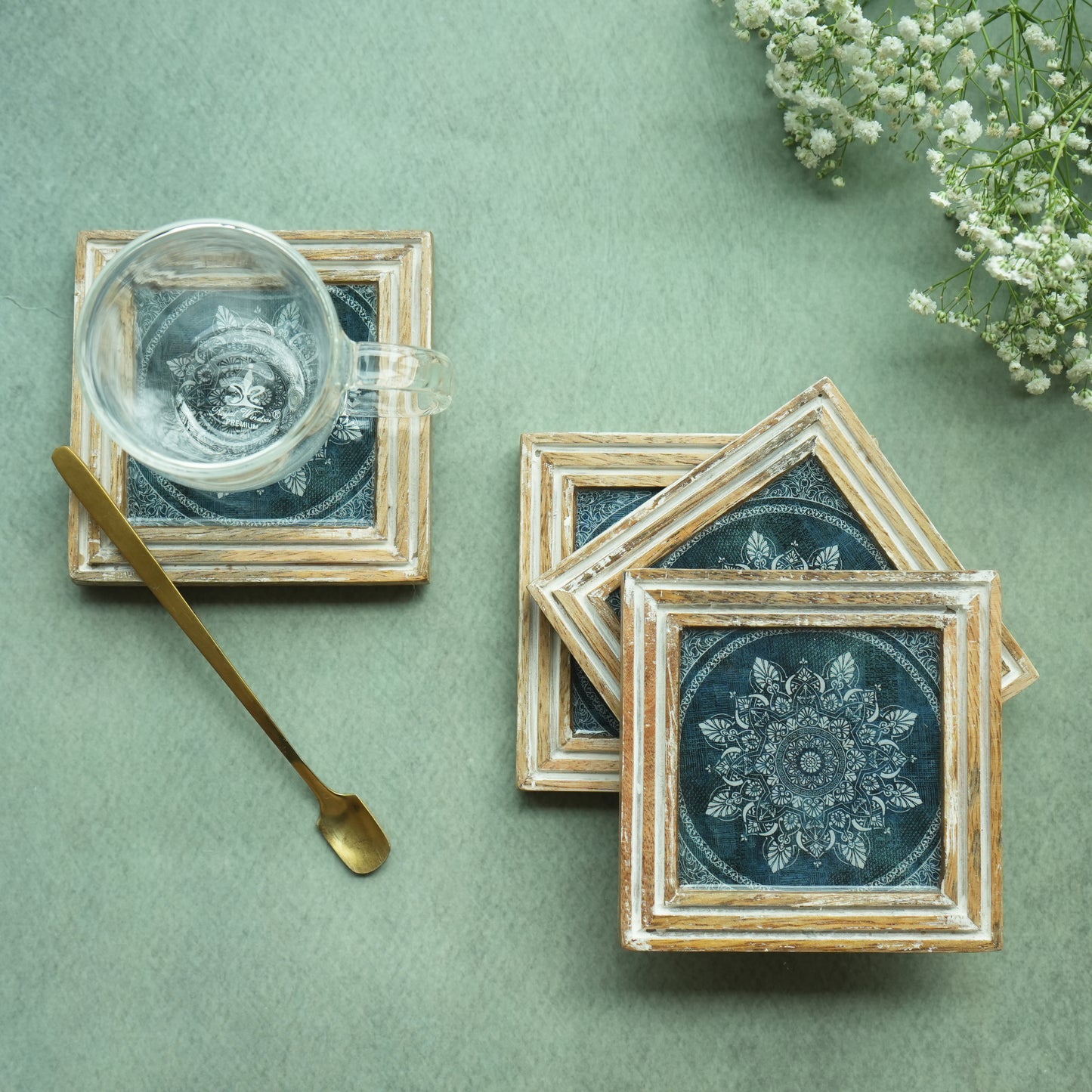 Iris Wooden Coasters- Set of 4