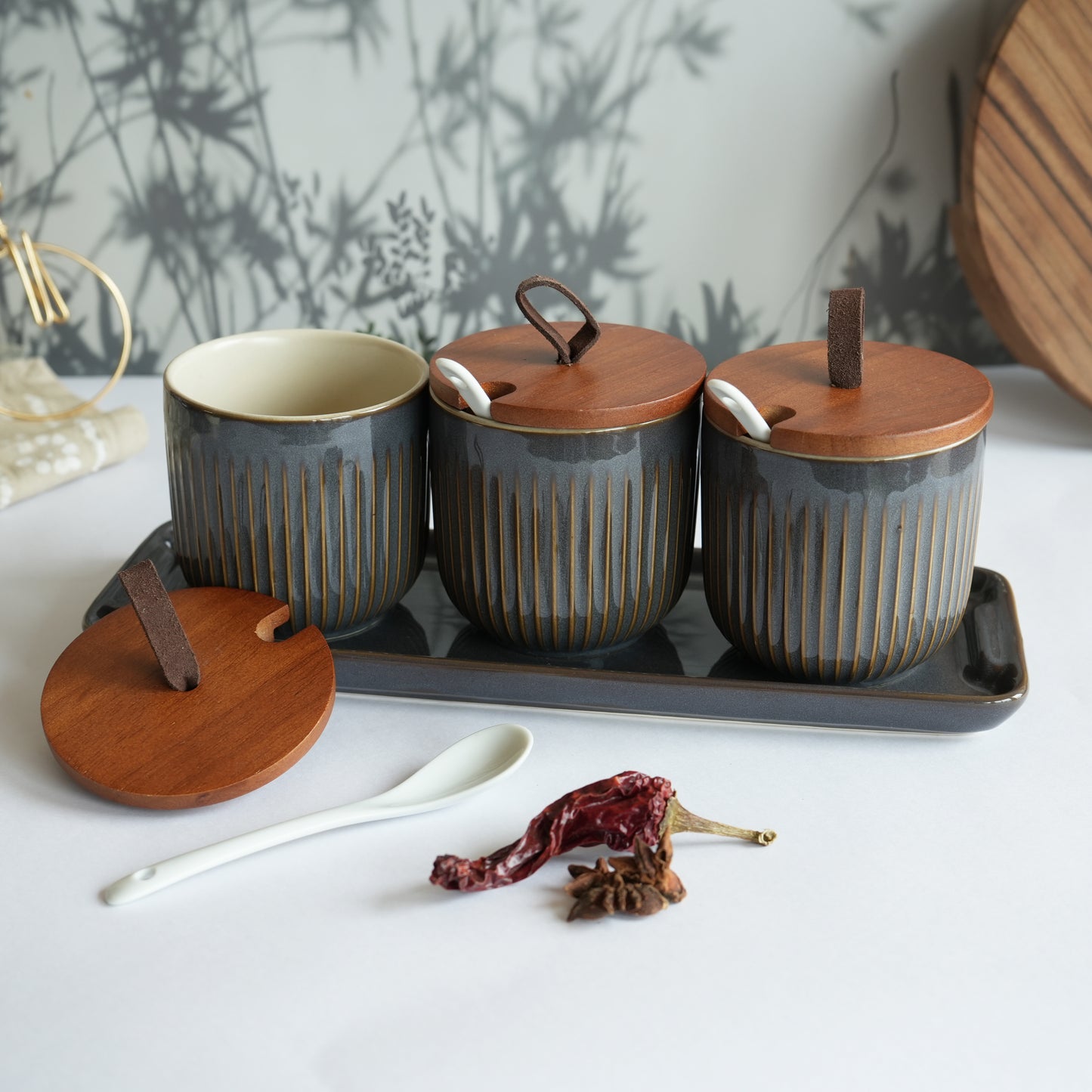 Set of 3 Ceramic Pickle Jars- Gray