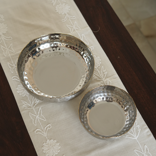 Hammered Steel Round Serving Bowl with Gold Detailing (Small)