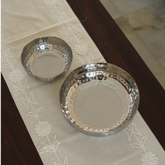 Hammered Steel Round Serving Bowl with Gold Detailing (Regular)