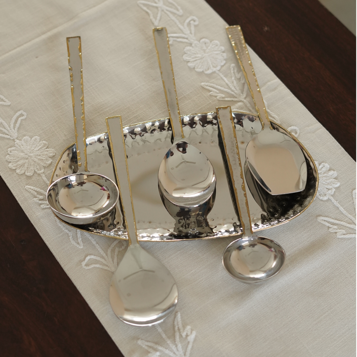 Hammered Steel Ladle Serving Spoon with Gold Detailing (Big)
