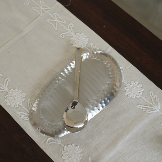 Hammered Steel Pan Serving Spoon with Gold Detailing