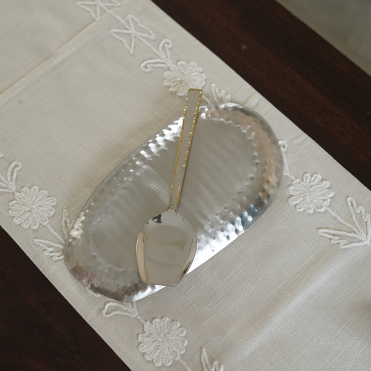 Hammered Steel Rice Serving Spoon with Gold Detailing