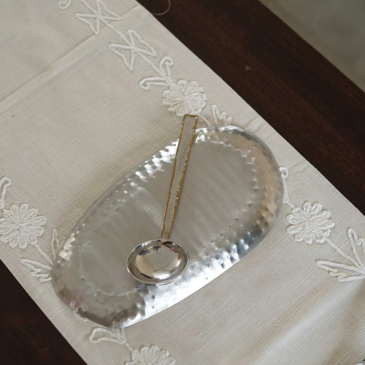 Hammered Steel Ladle Serving Spoon with Gold Detailing (Small)