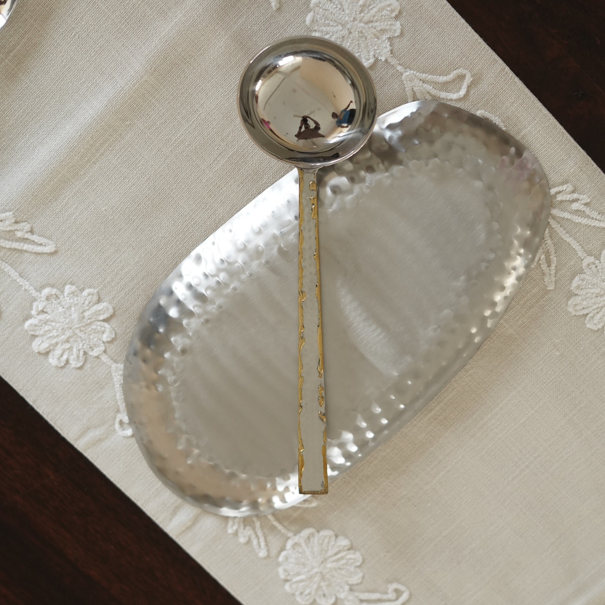 Hammered Steel Ladle Serving Spoon with Gold Detailing (Big)