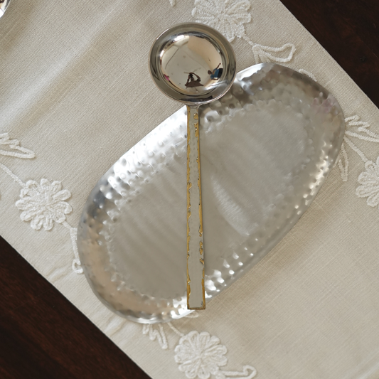 Hammered Steel Ladle Serving Spoon with Gold Detailing (Big)