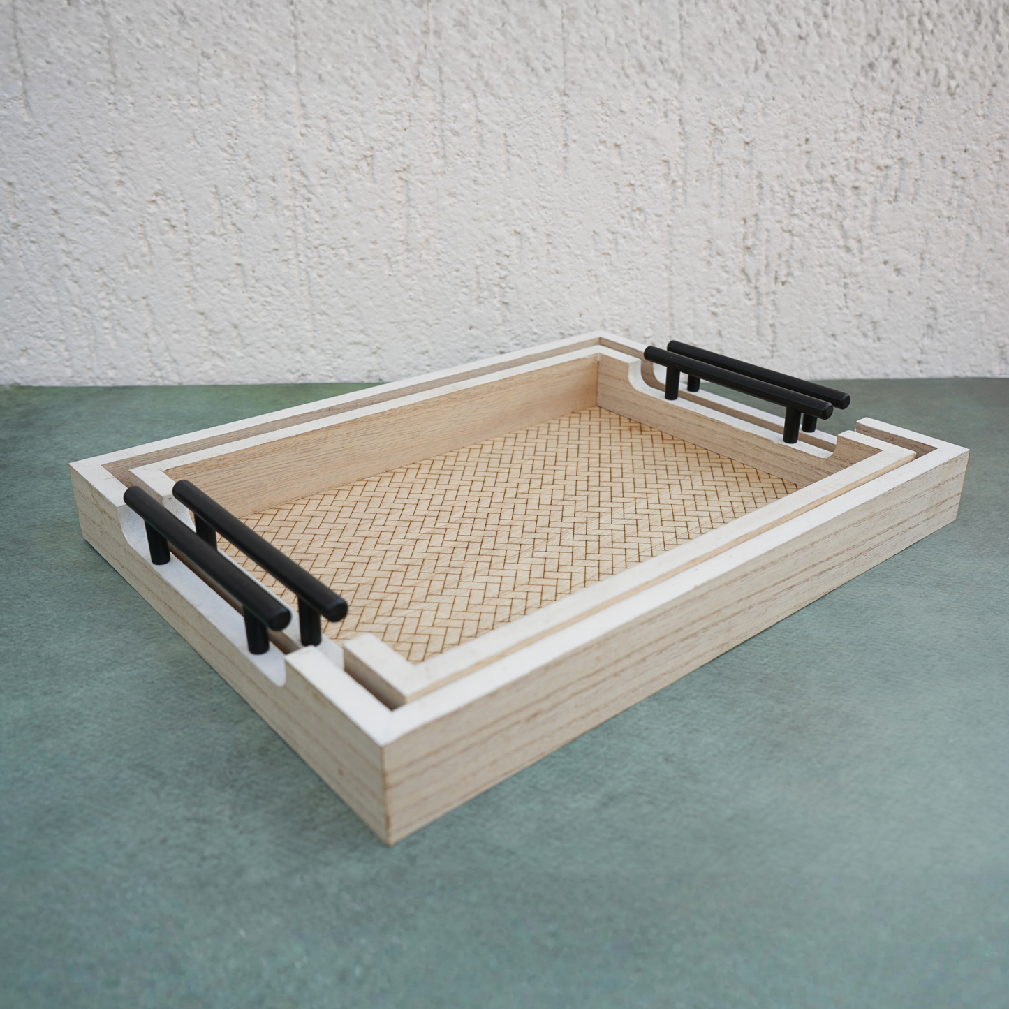 Herringbone-Style Wooden Serving Tray- Set of 2