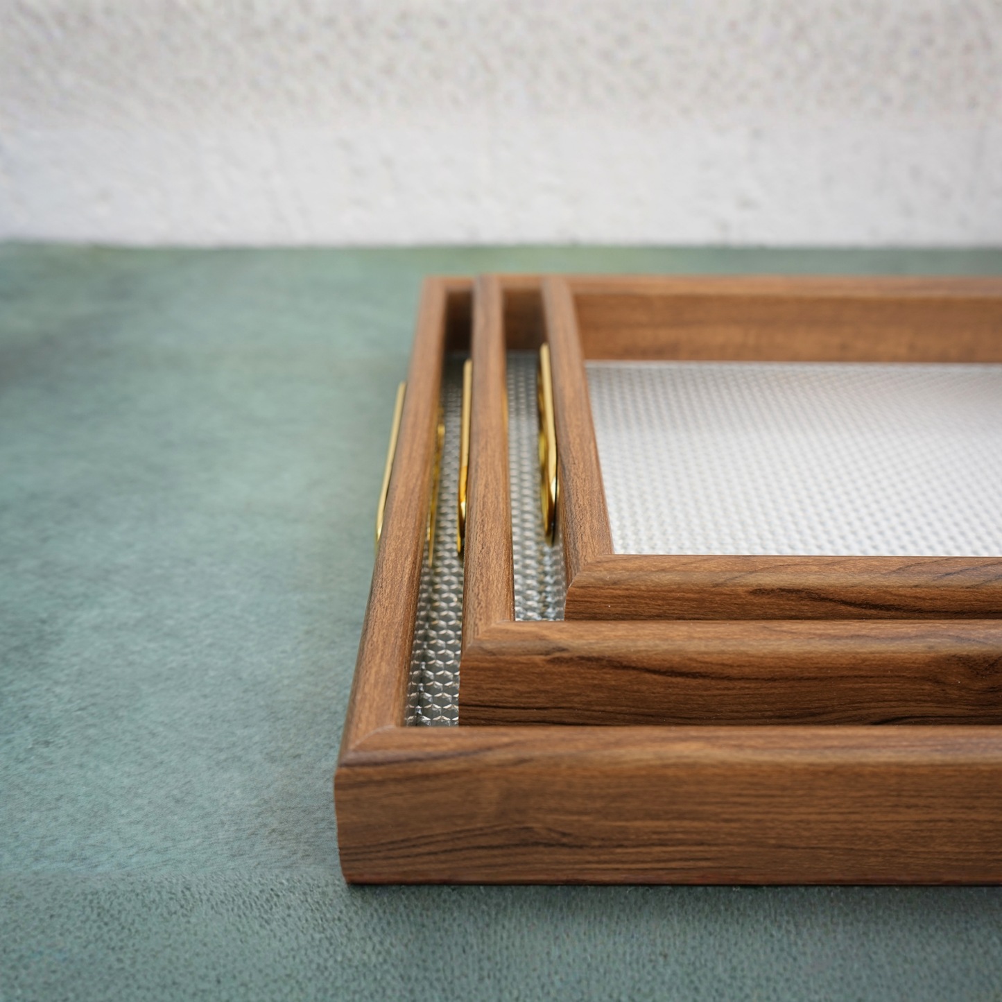 Rippled-Textured Wooden Serving Tray- Set of 3