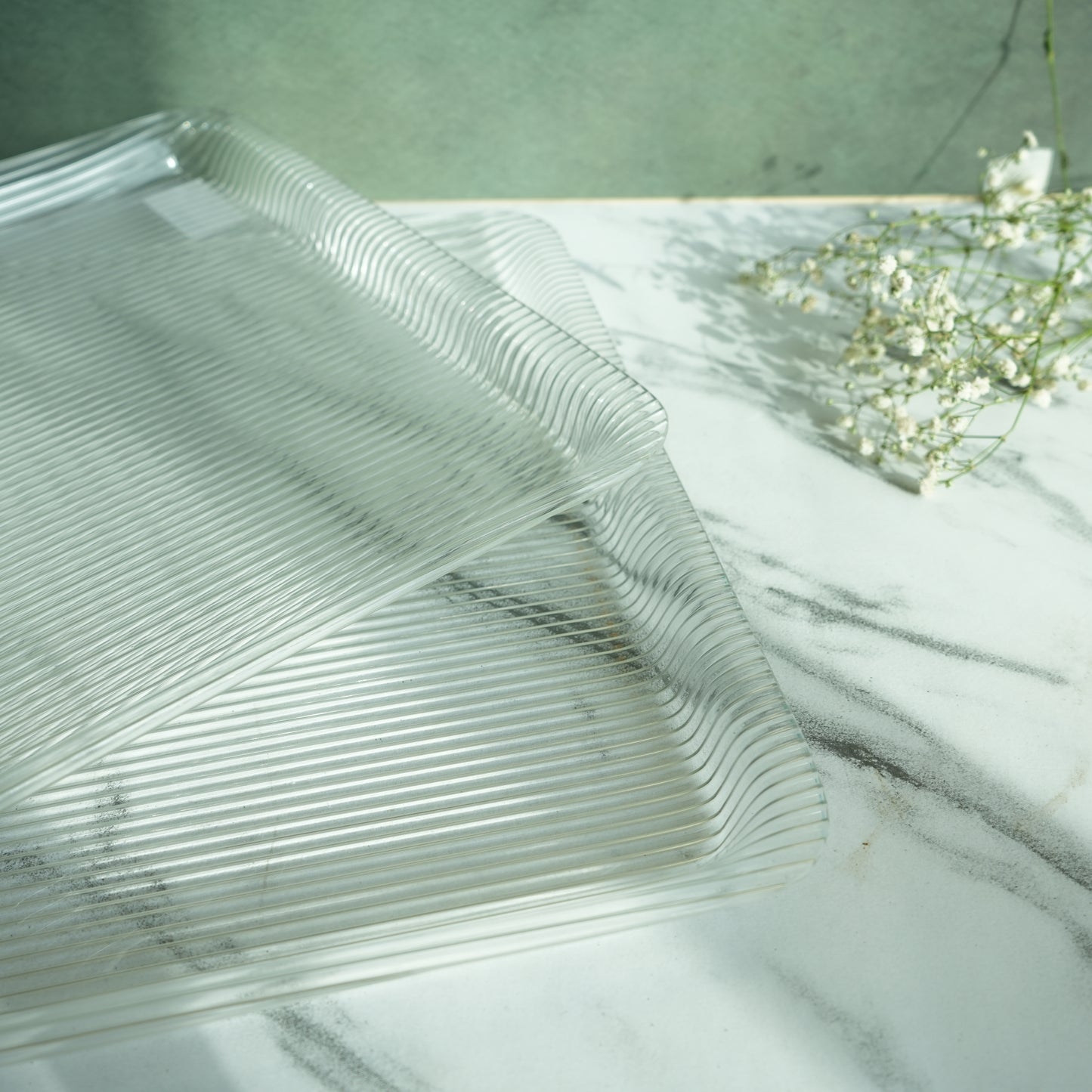 Clear Ribbed Acrylic Serving Tray- Jumbo set