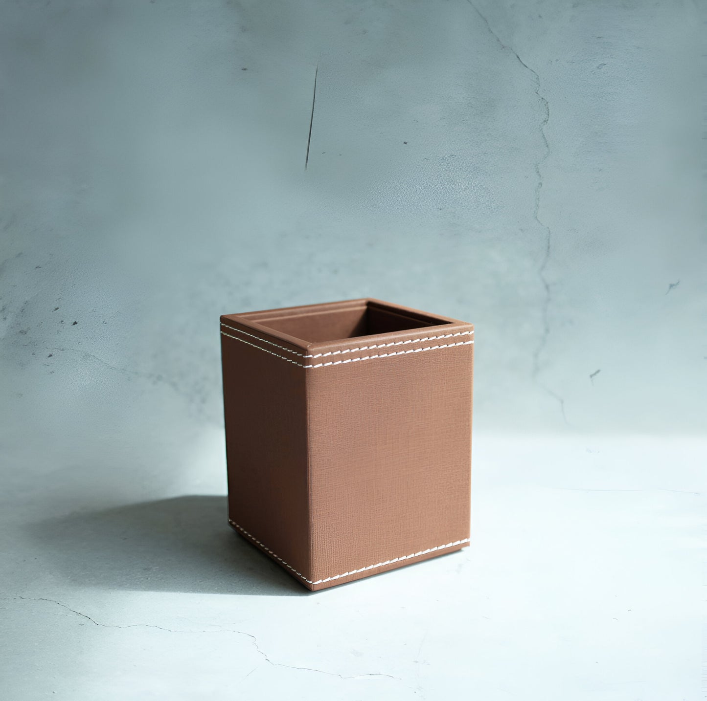 Umber Brown PU Leather Stationery Holder