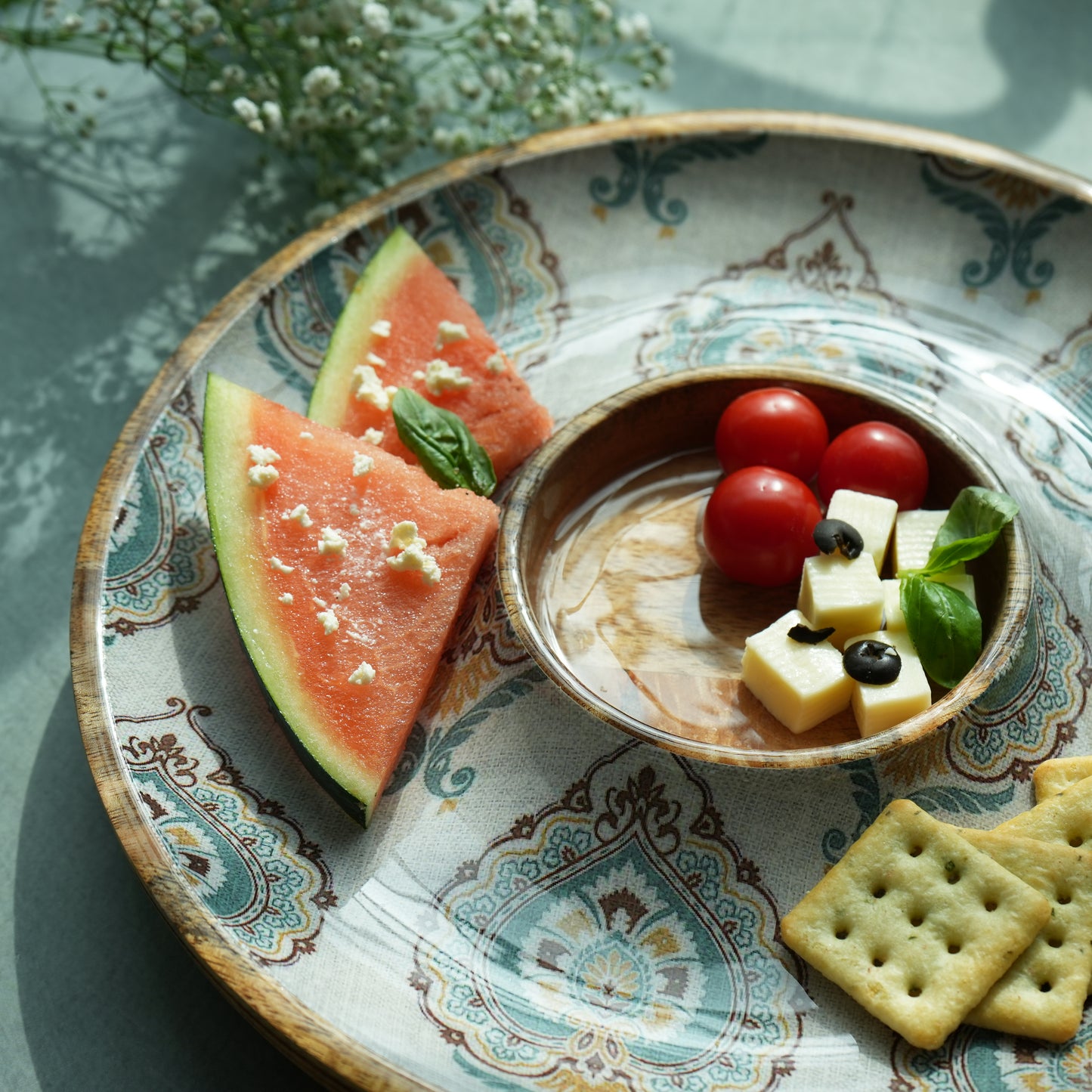 Spring Chip & Dip Round Wooden Platter