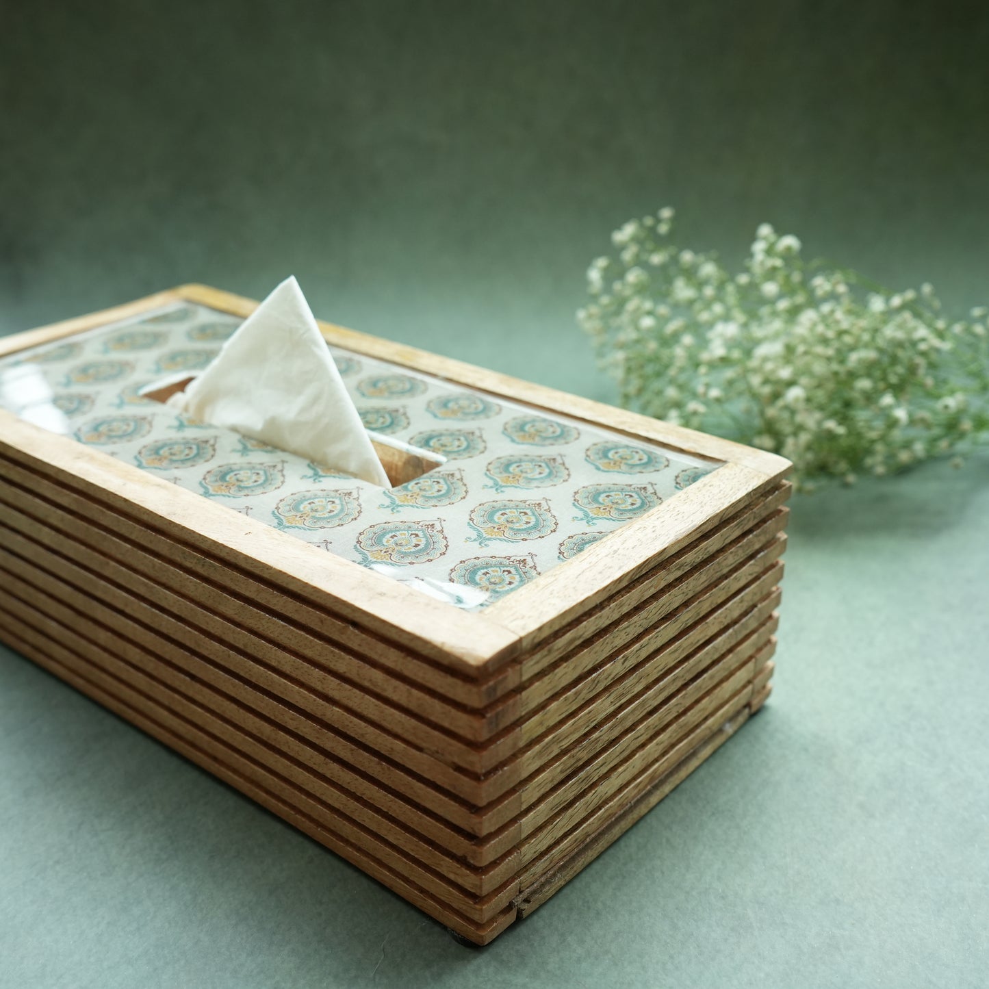 Spring Rectangle Wooden Tissue Box
