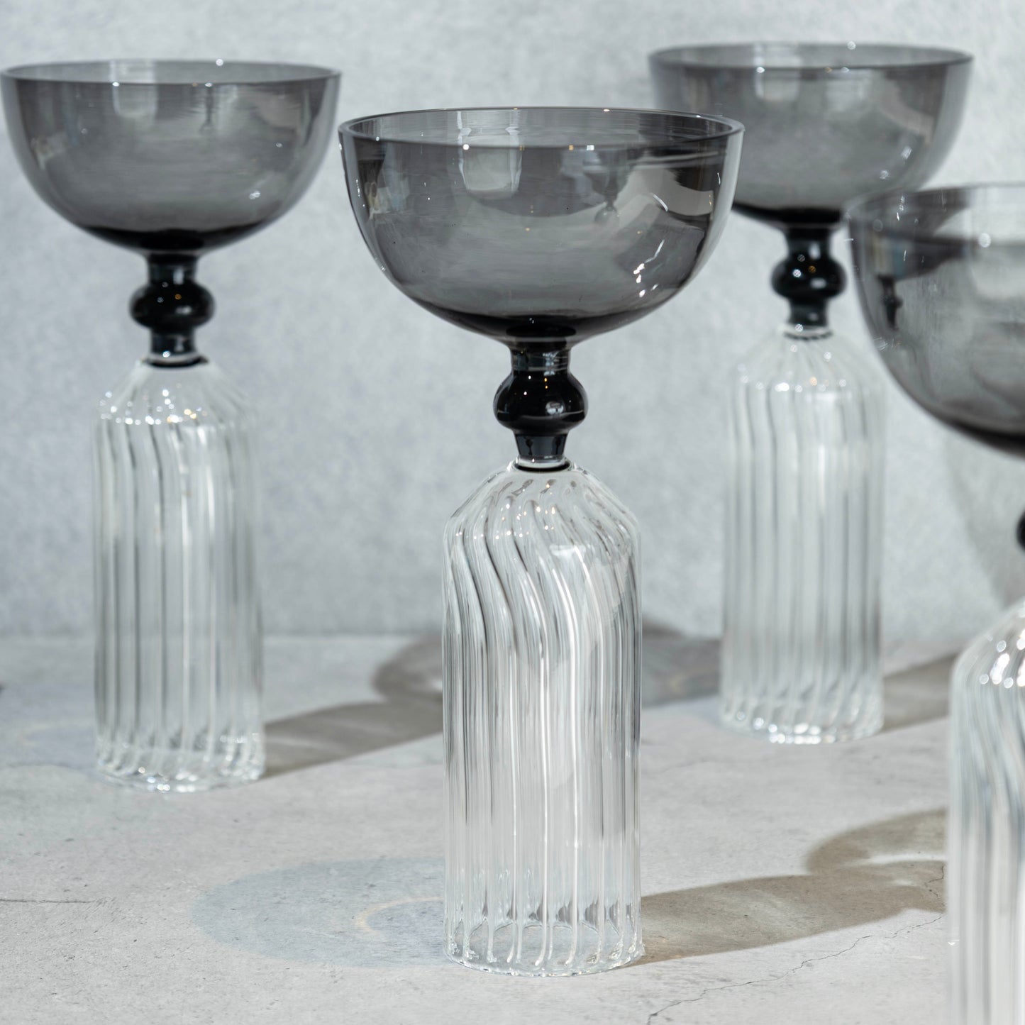 Gray Ribbed Coupe Glass- Set of 4