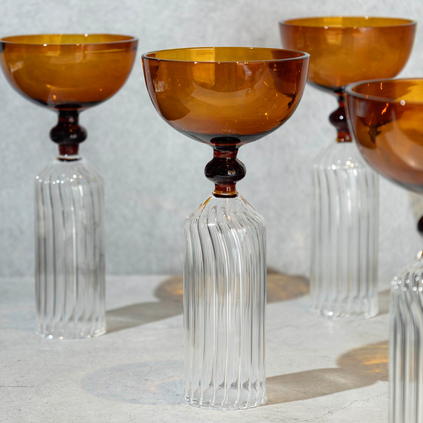 Rust Ribbed Coupe Glass- Set of 4