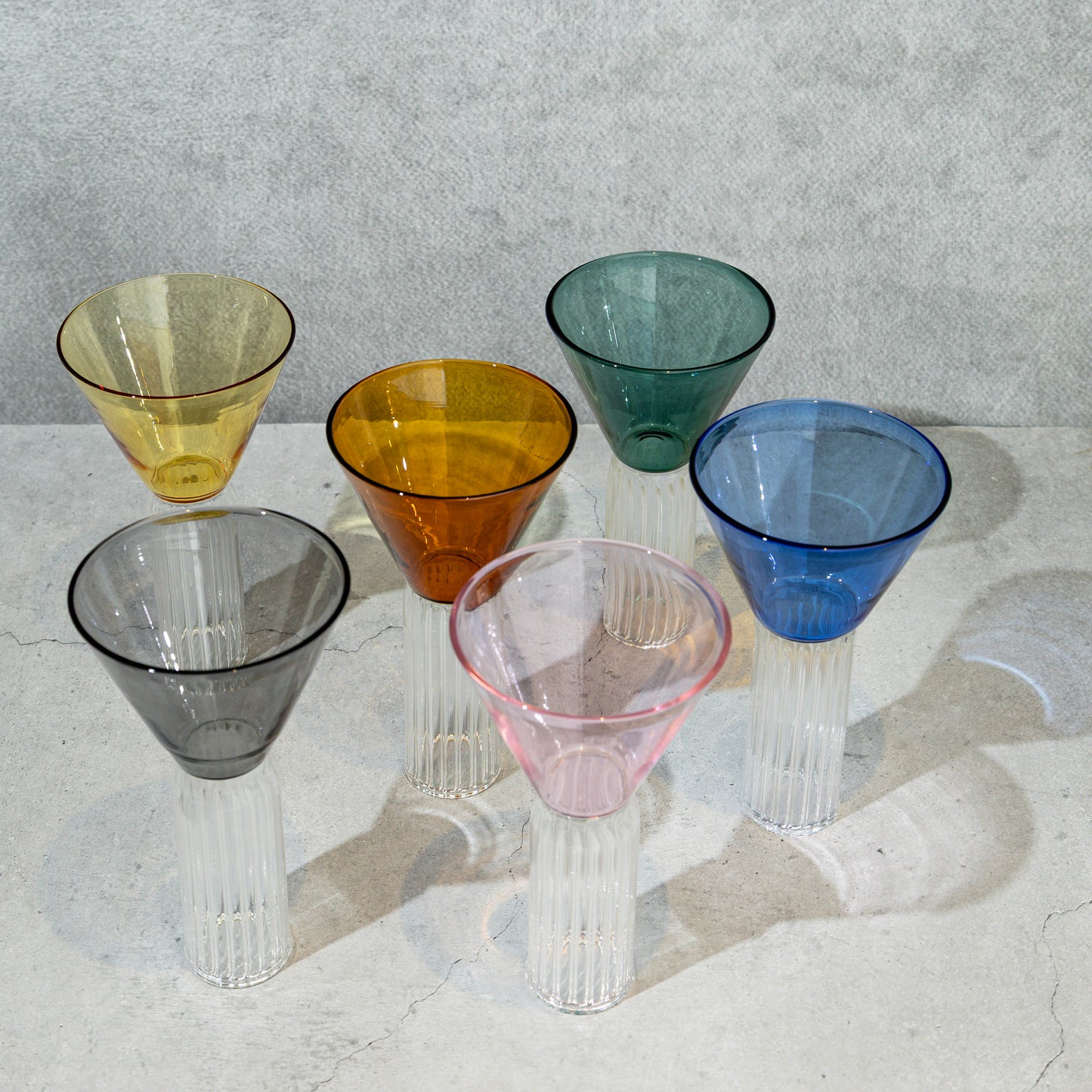 Tall Multi-Coloured Ribbed Cocktail Glass- Set of 6