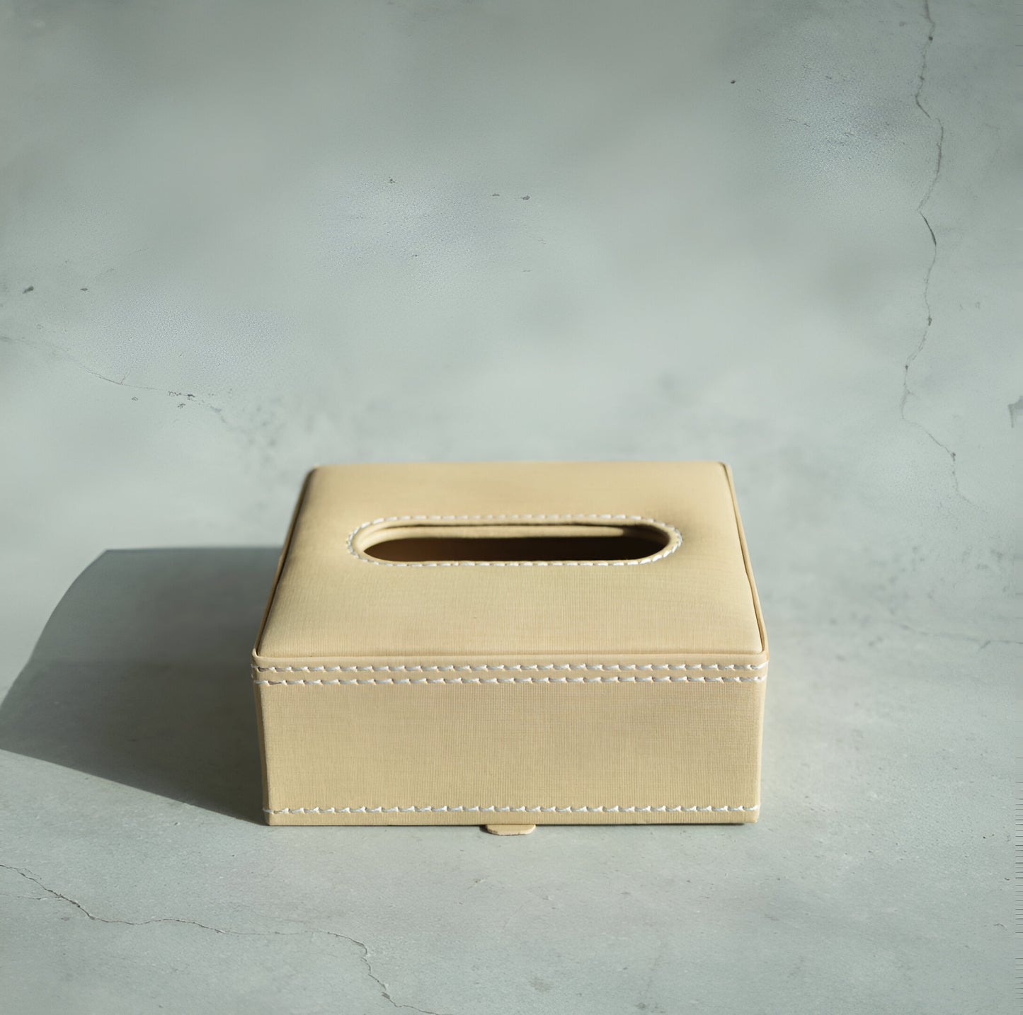 Sand Beige PU Leather Tissue Box - Square