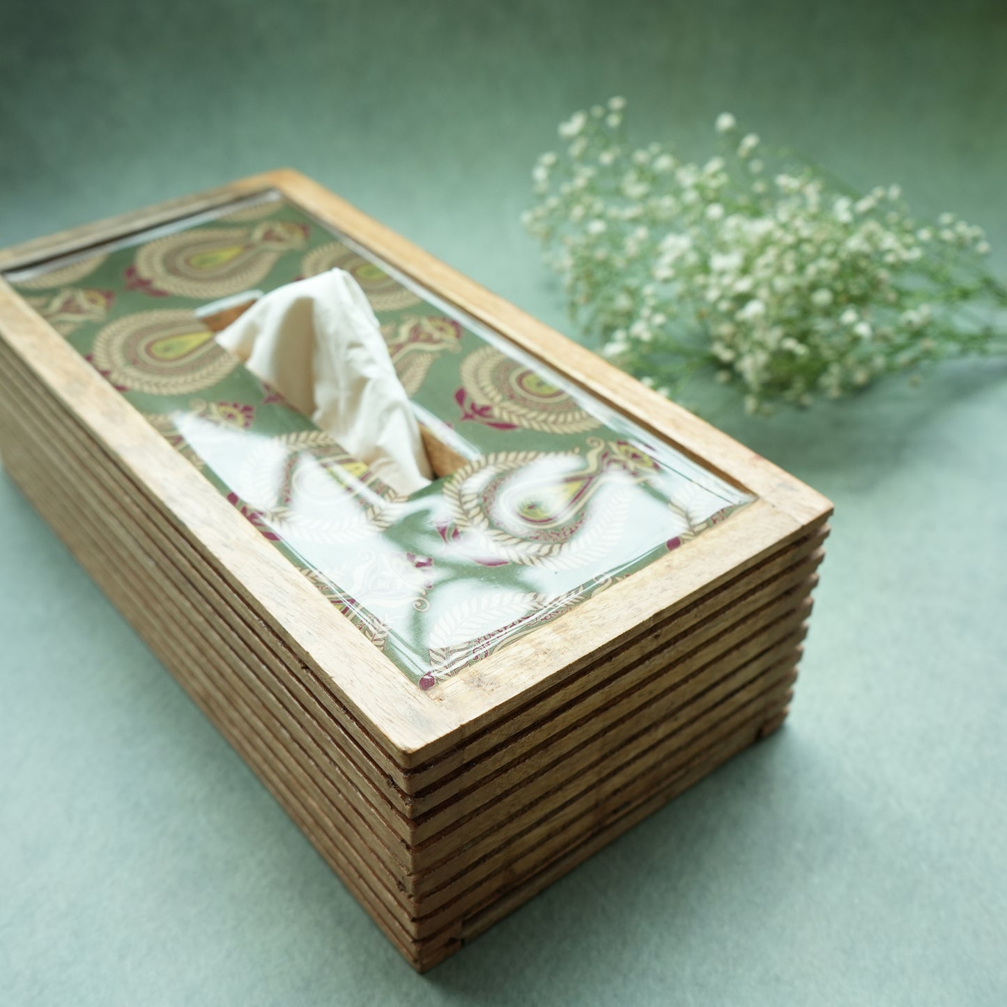 Paisley Rectangle Wooden Tissue Box