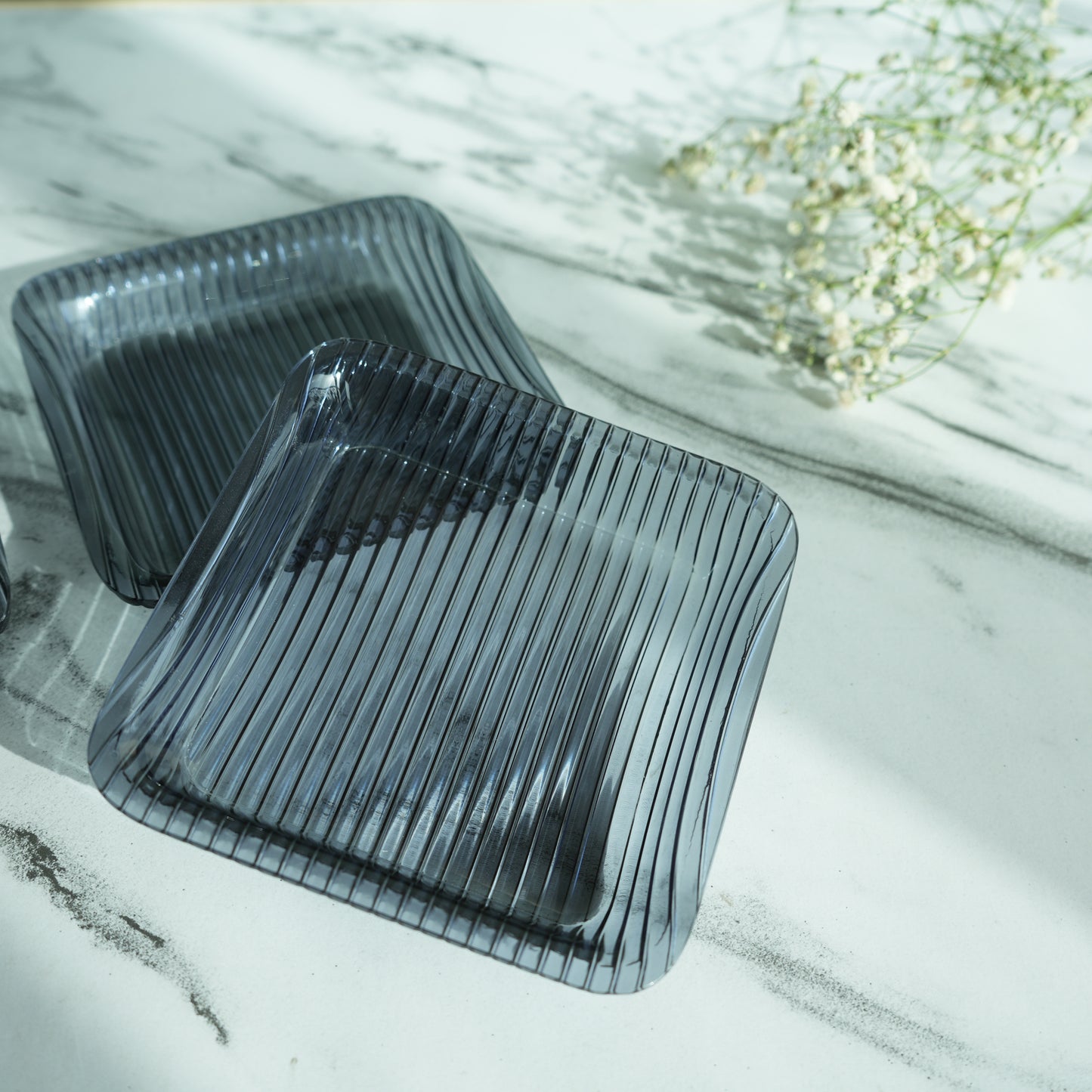 Aqua Ribbed Acrylic Single-Serve Tray- Pack of 3