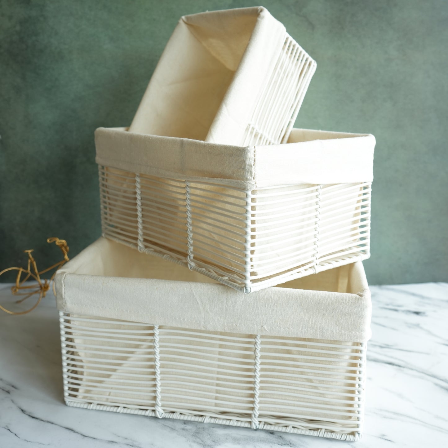 Woven Fiber Storage Basket with Liner- Small