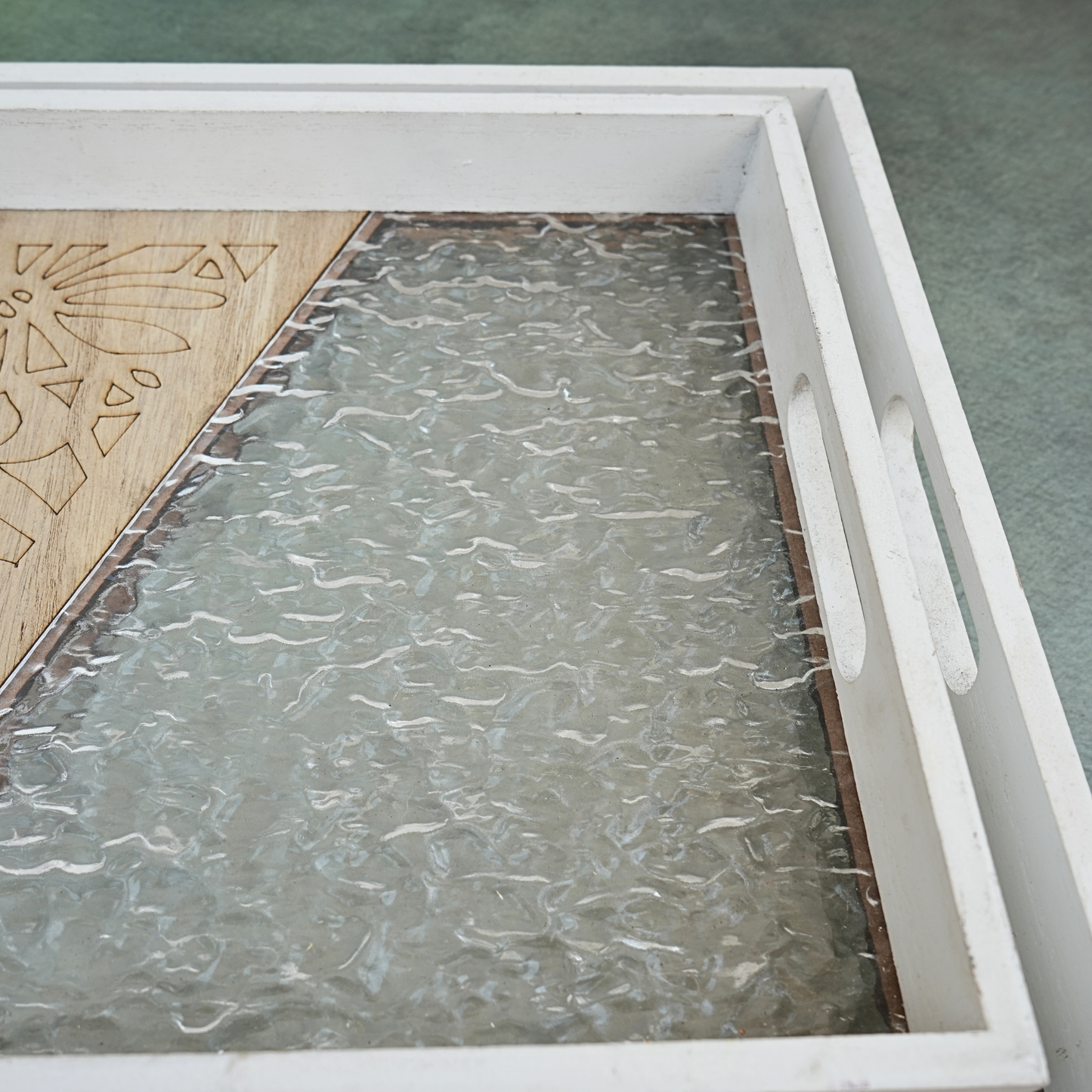 Textured Oak Wooden Serving Tray- Set of 2