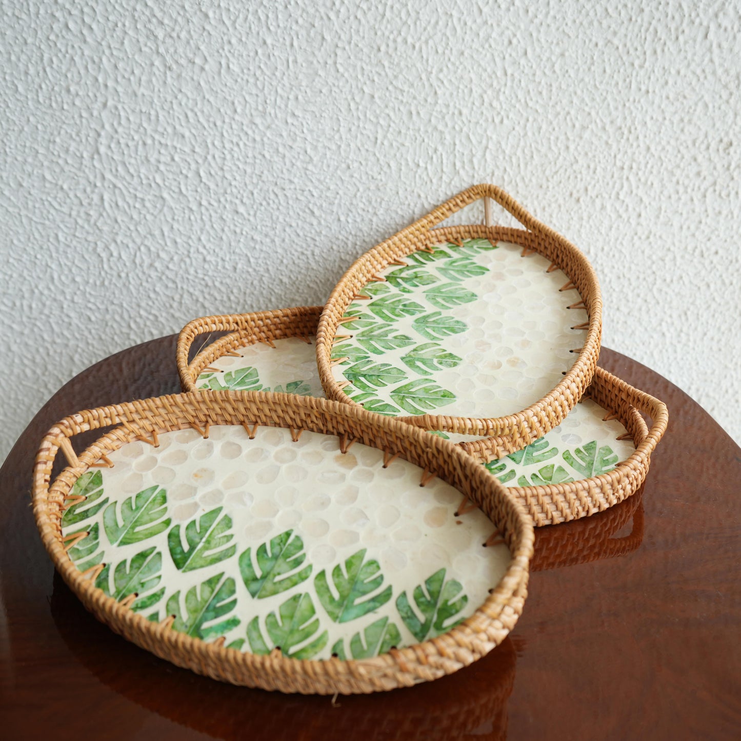 Small Oval Mother-of-Pearl & Cane Serving Tray - Botanic